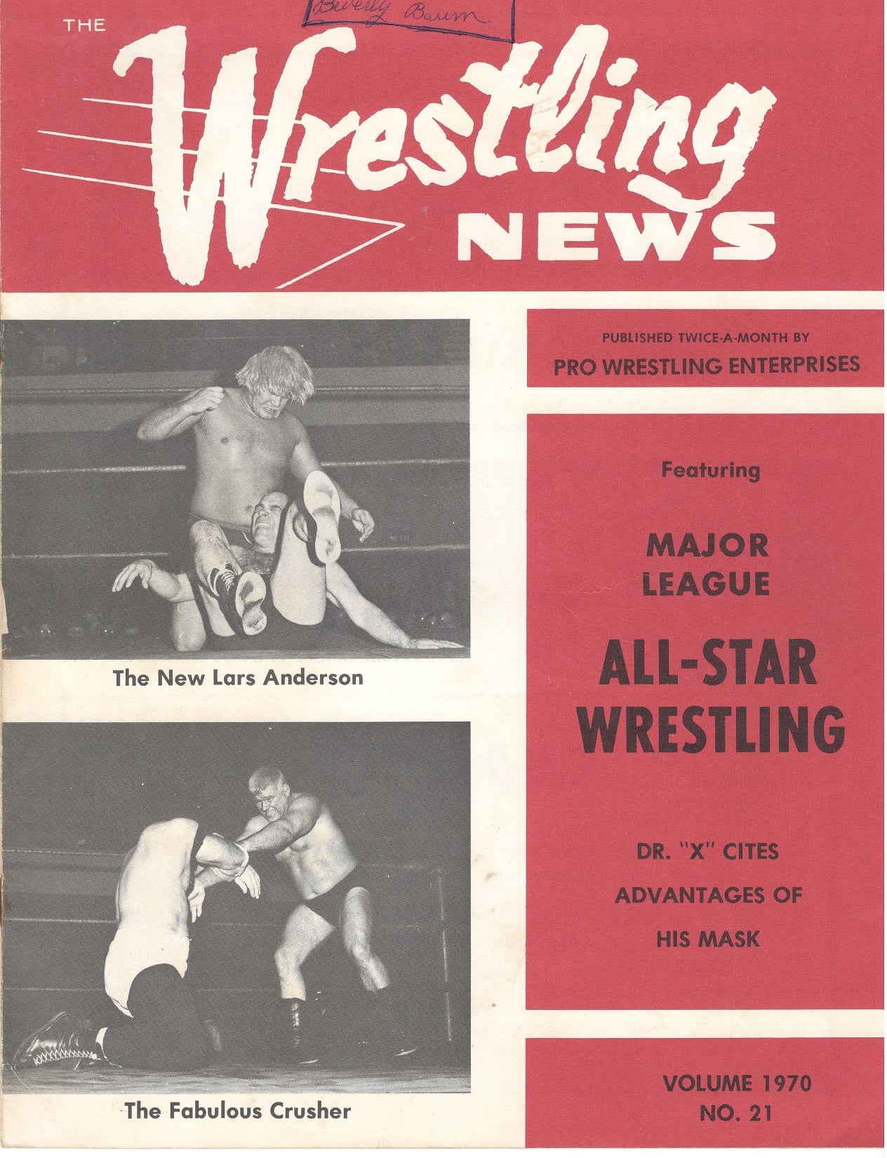 The Wrestling News Magazine 21 1970 Writing On Cover