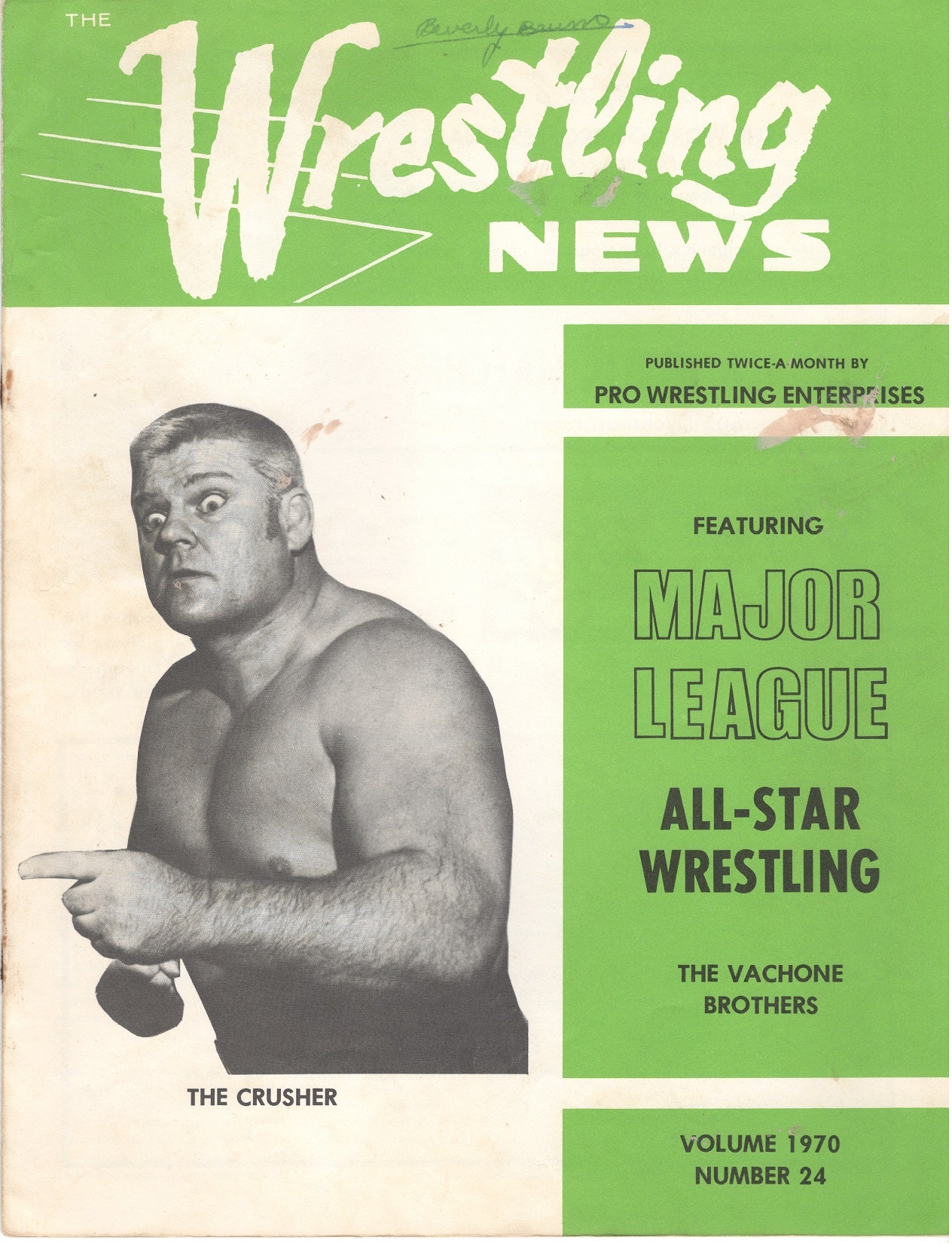 The Wrestling News Magazine 24 1970 Writing and Stains on Cover