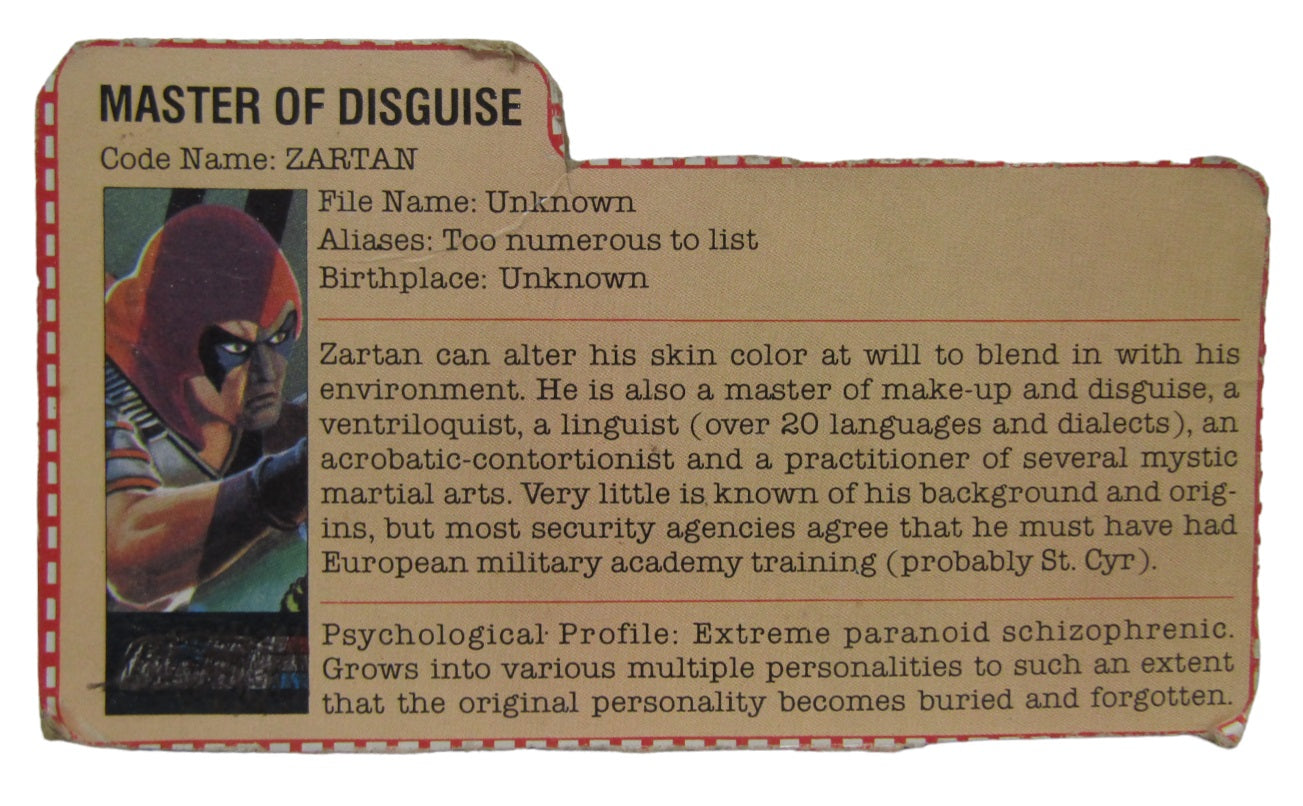 Gi Joe 1984 Zartan Box ONLY Rare schizophrenic File on sale card